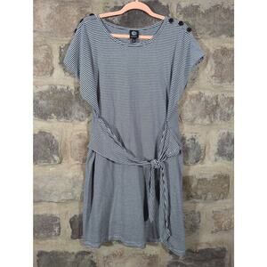 Bobeau Dress Woman's Size Large Striped Blue‎ White Nautical Jersey Knit Tie